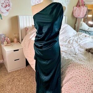 Jaus; One-Shoulder Satin Dress